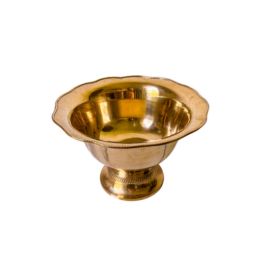 Vintage Brass Scalloped Pedestal Bowl