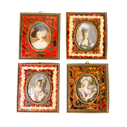 Antique Miniature Portrait in Boulle Frame