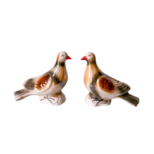 Pair of Vintage Lusterware Porcelain Doves