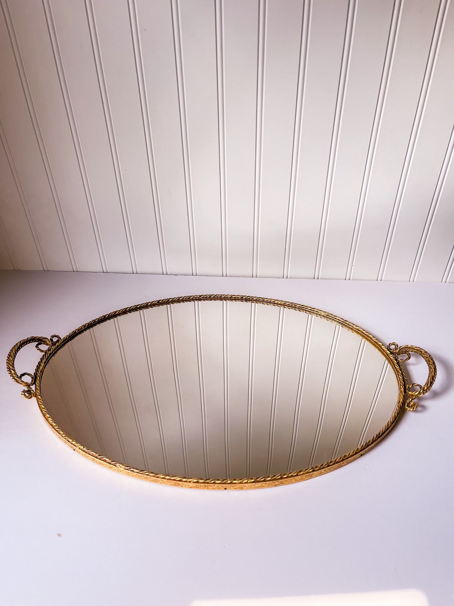 Vintage 24k Gold Plated Gilded Rope Mirror Vanity Tray