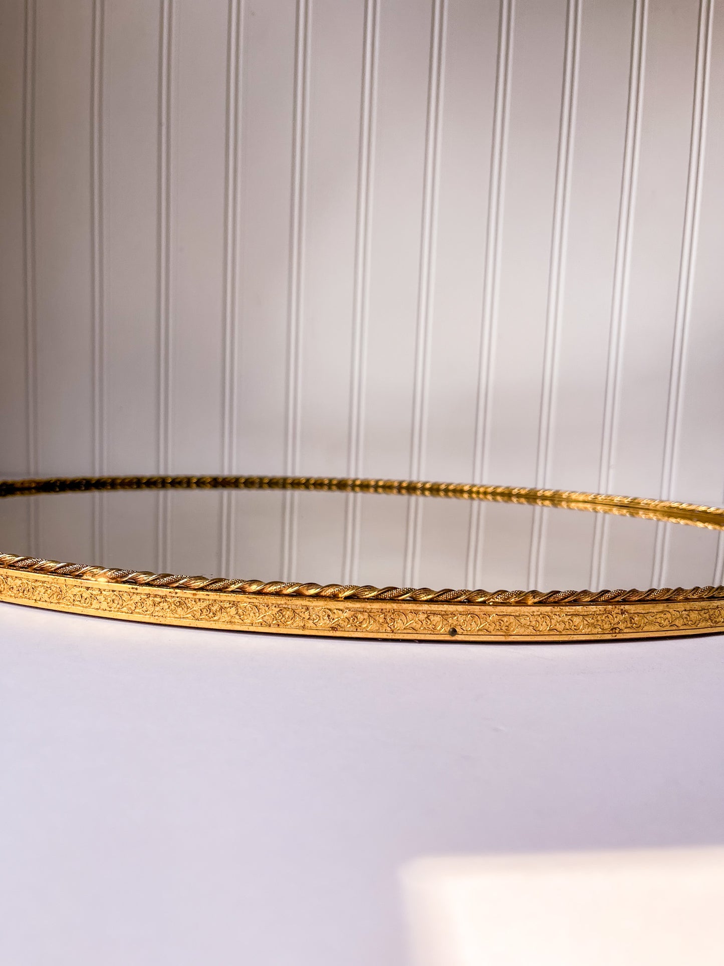 Vintage 24k Gold Plated Gilded Rope Mirror Vanity Tray