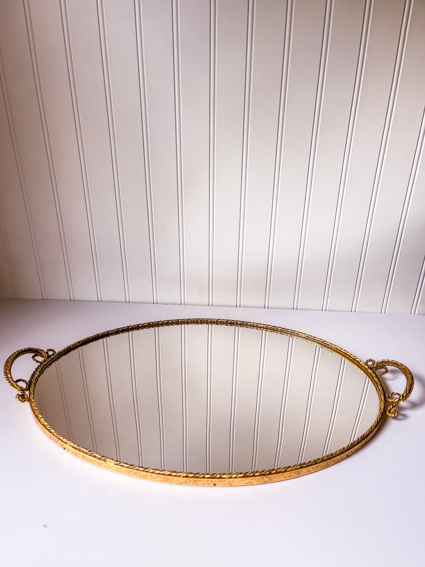 Vintage 24k Gold Plated Gilded Rope Mirror Vanity Tray