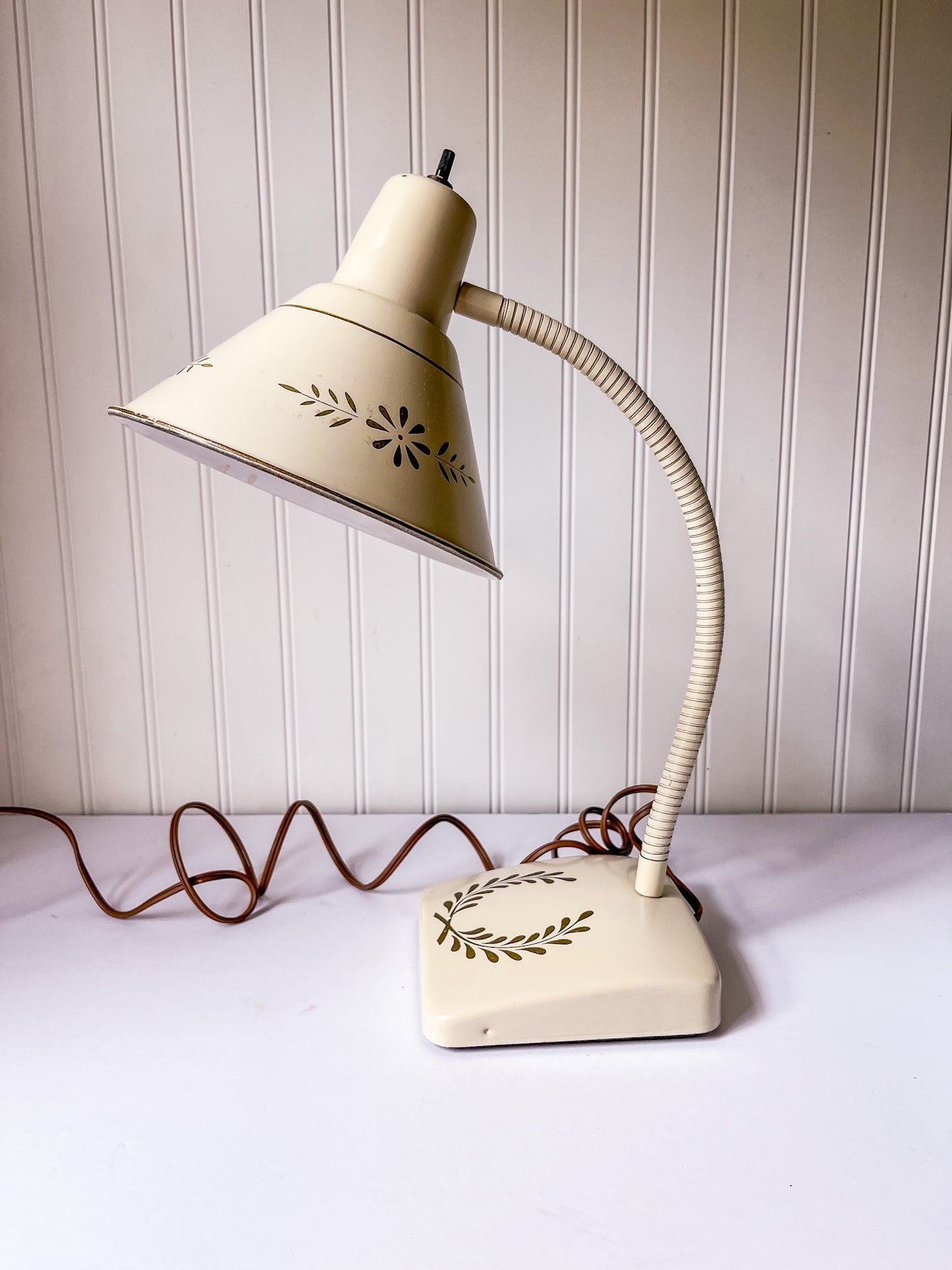 Vintage Gooseneck Toleware Metal Lamp