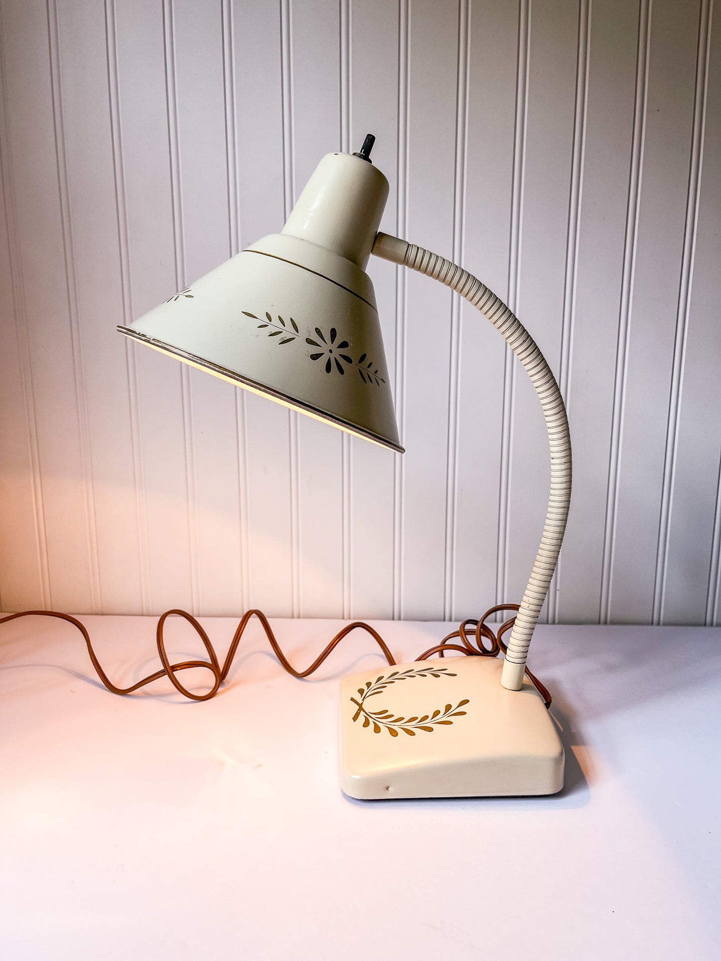 Vintage Gooseneck Toleware Metal Lamp