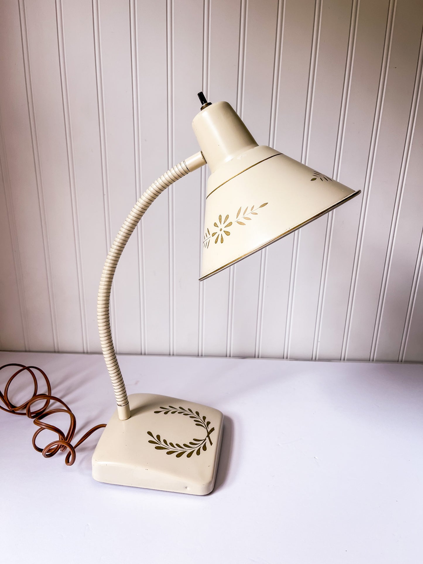 Vintage Gooseneck Toleware Metal Lamp