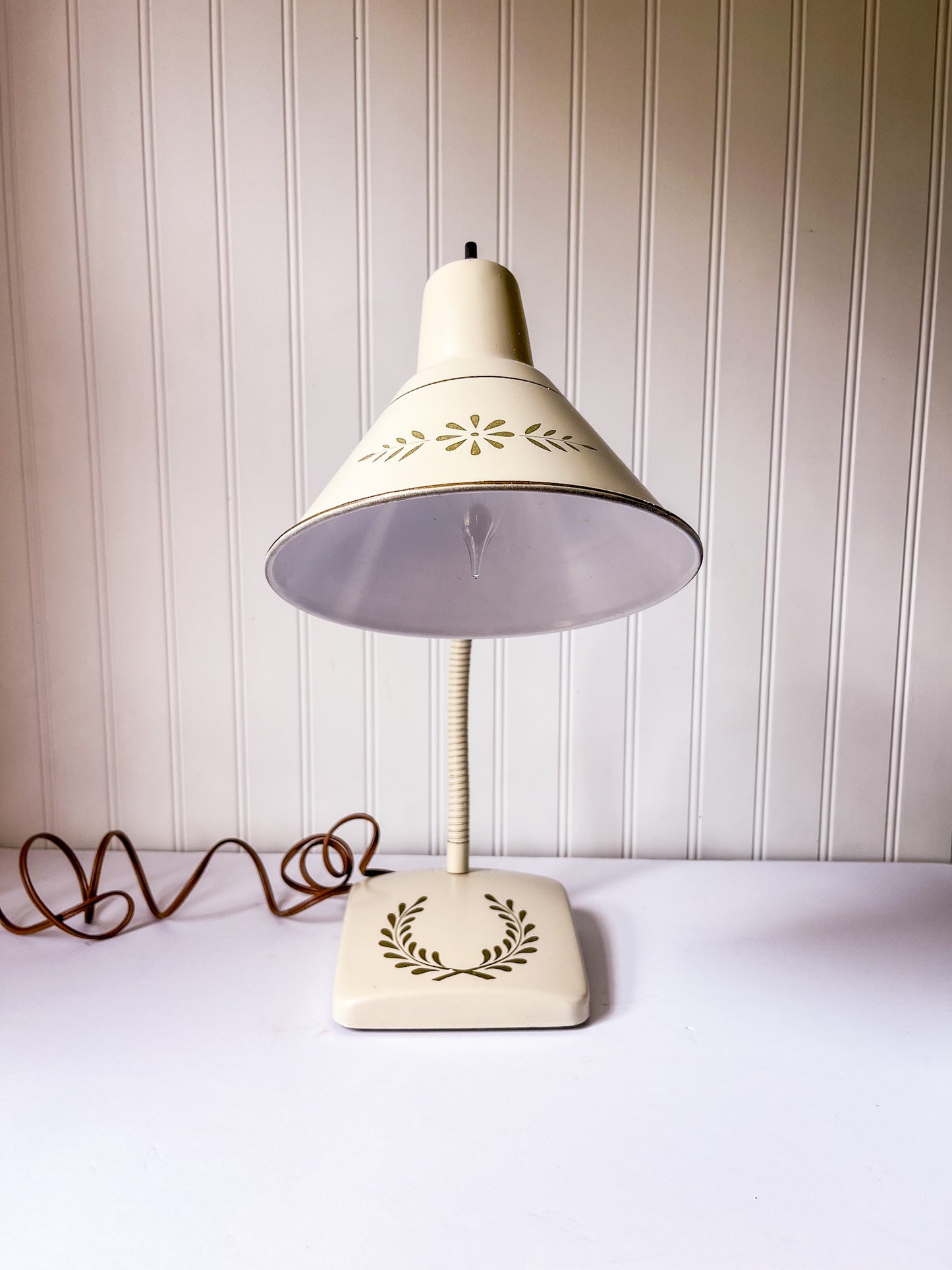 Vintage Gooseneck Toleware Metal Lamp