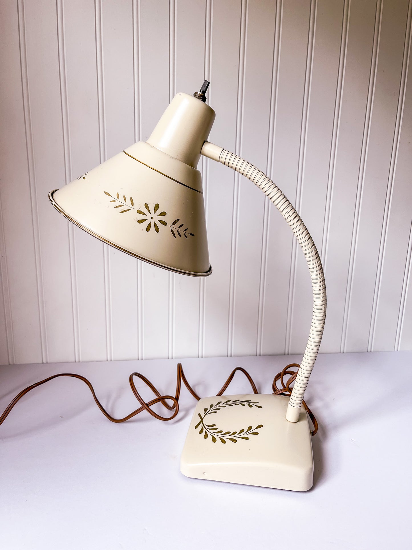 Vintage Gooseneck Toleware Metal Lamp