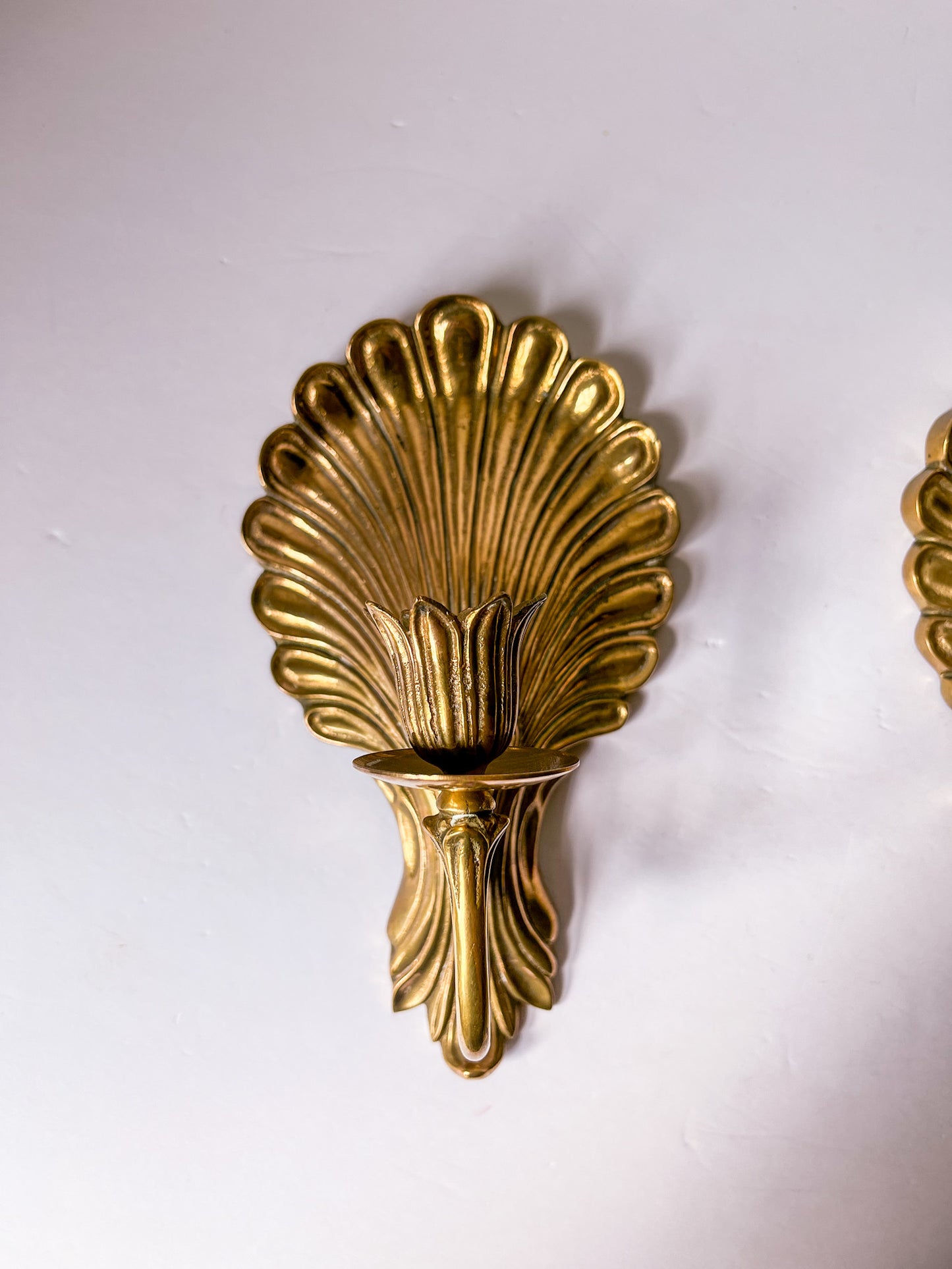 Pair of Brass Shell Candle Sconces