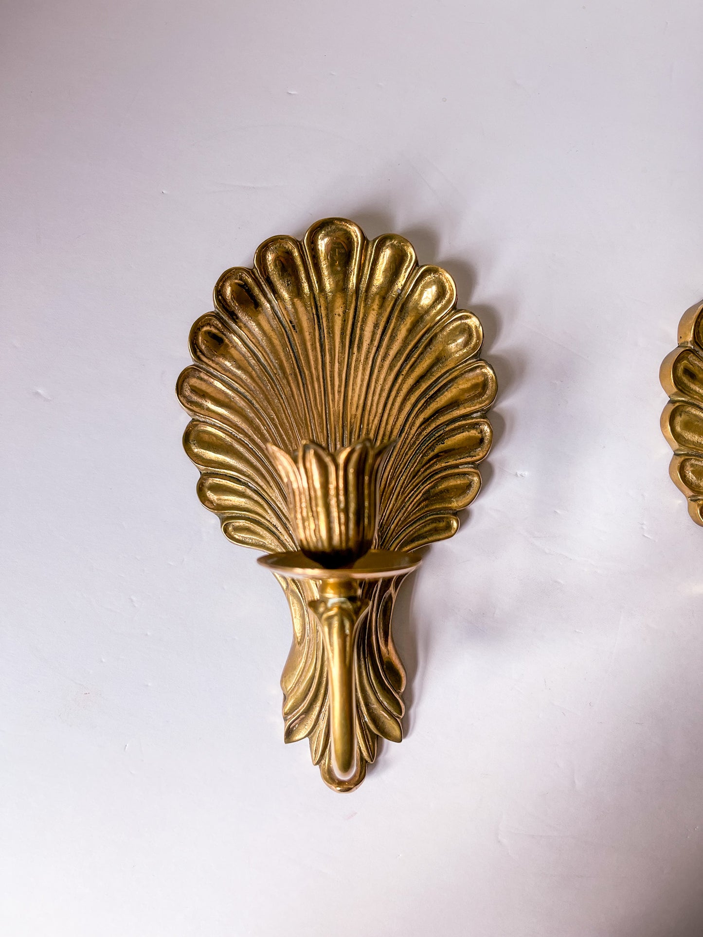 Pair of Brass Shell Candle Sconces