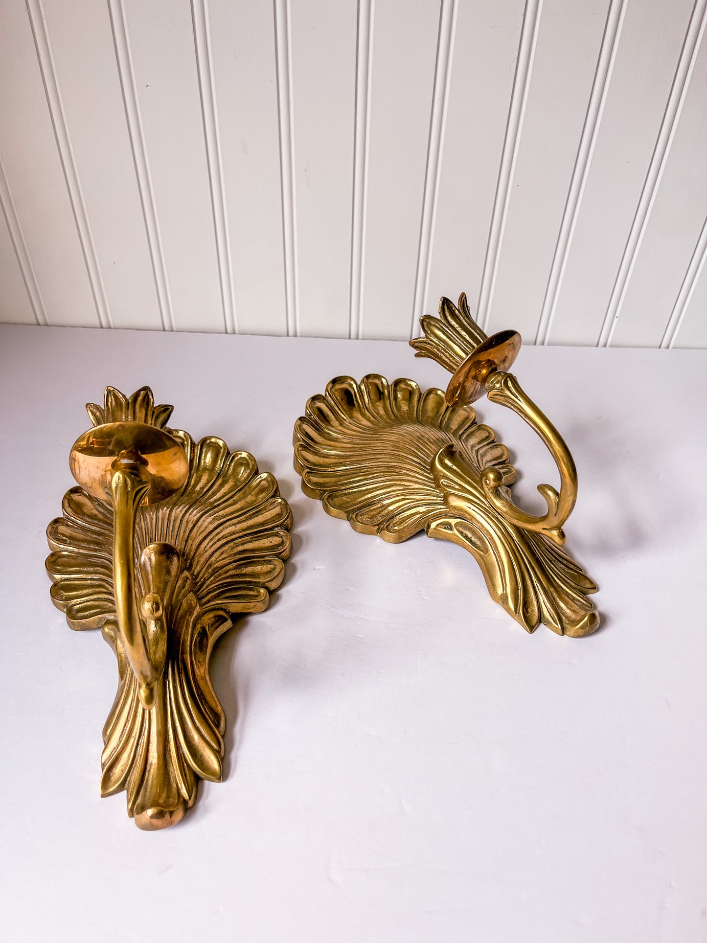 Pair of Brass Shell Candle Sconces