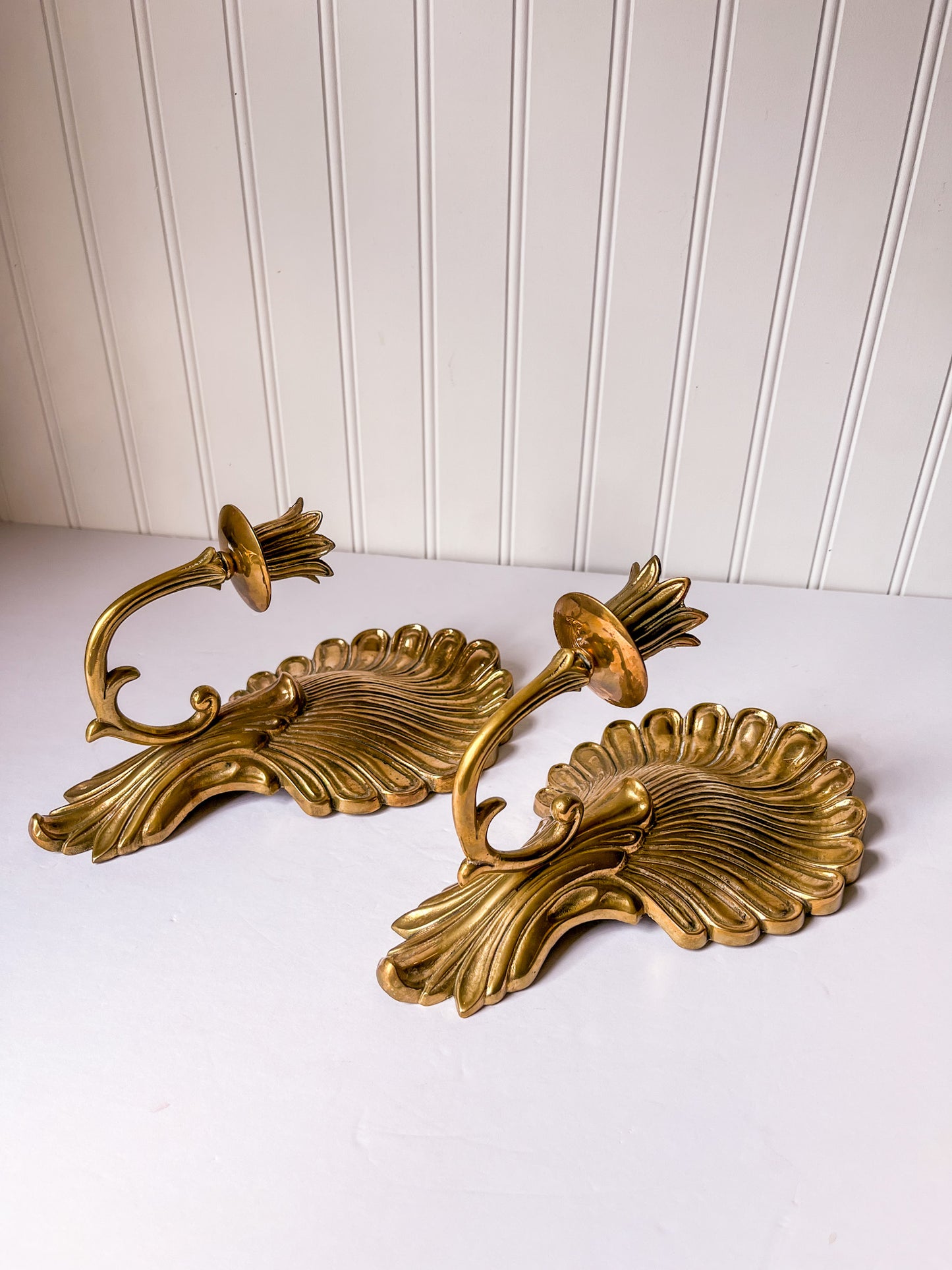 Pair of Brass Shell Candle Sconces