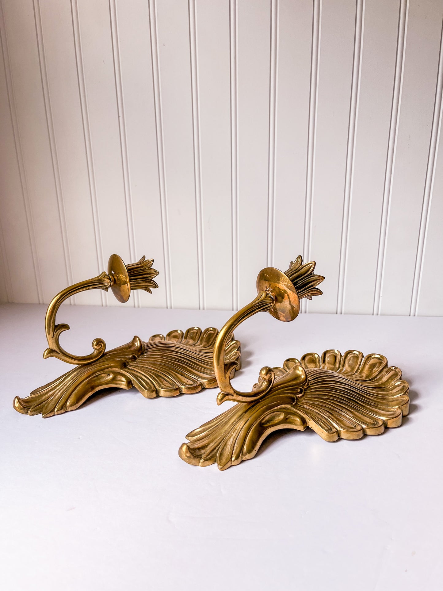 Pair of Brass Shell Candle Sconces