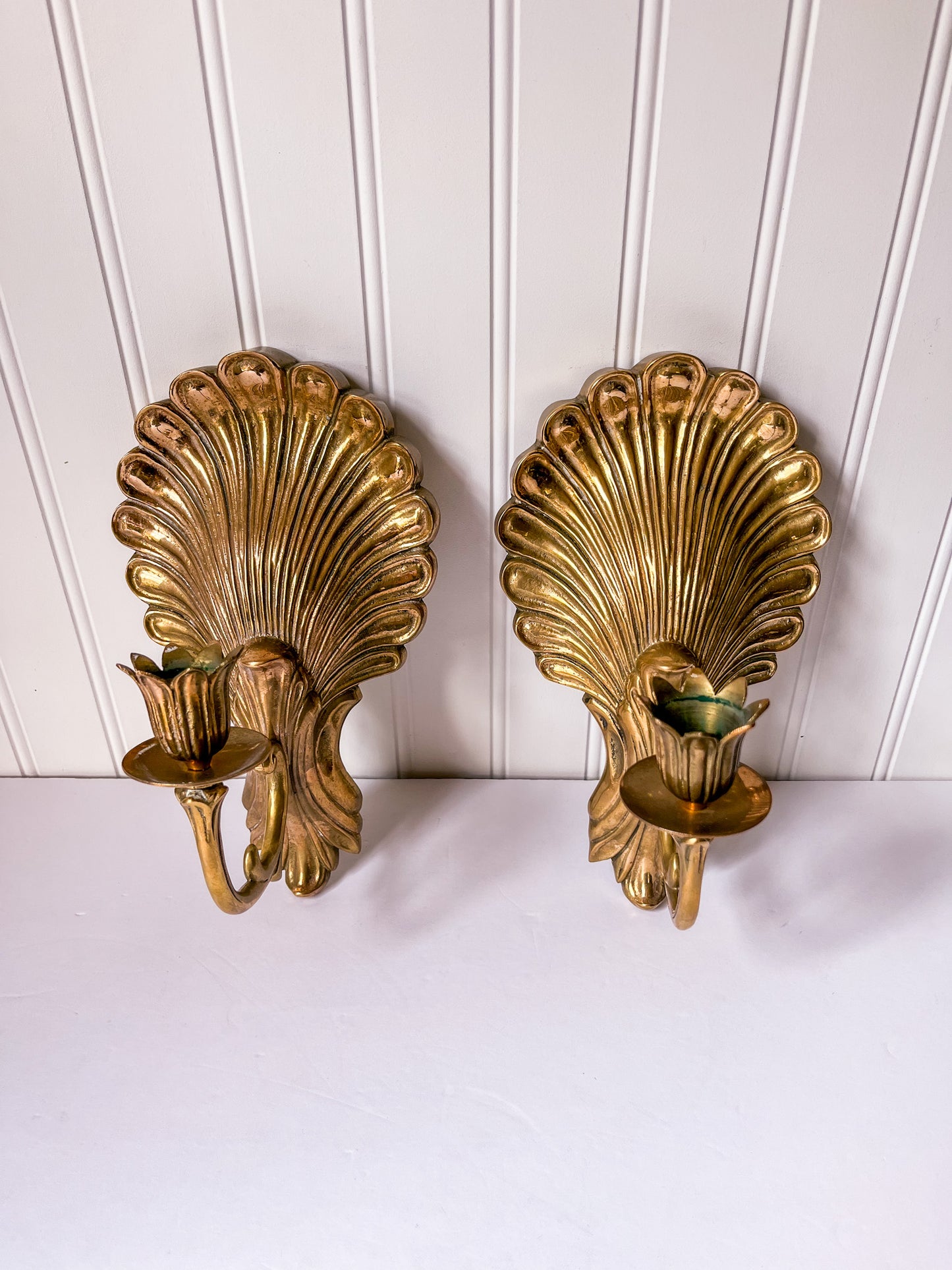 Pair of Brass Shell Candle Sconces