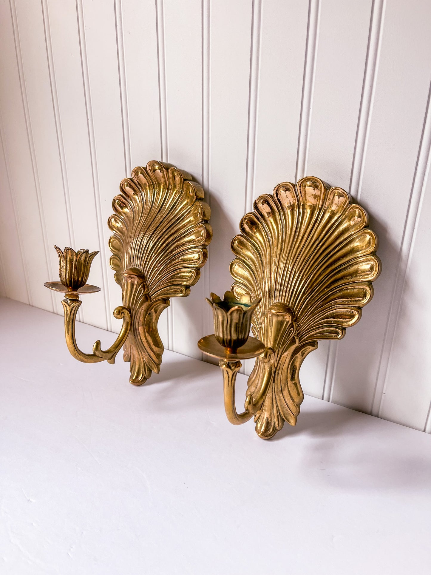 Pair of Brass Shell Candle Sconces