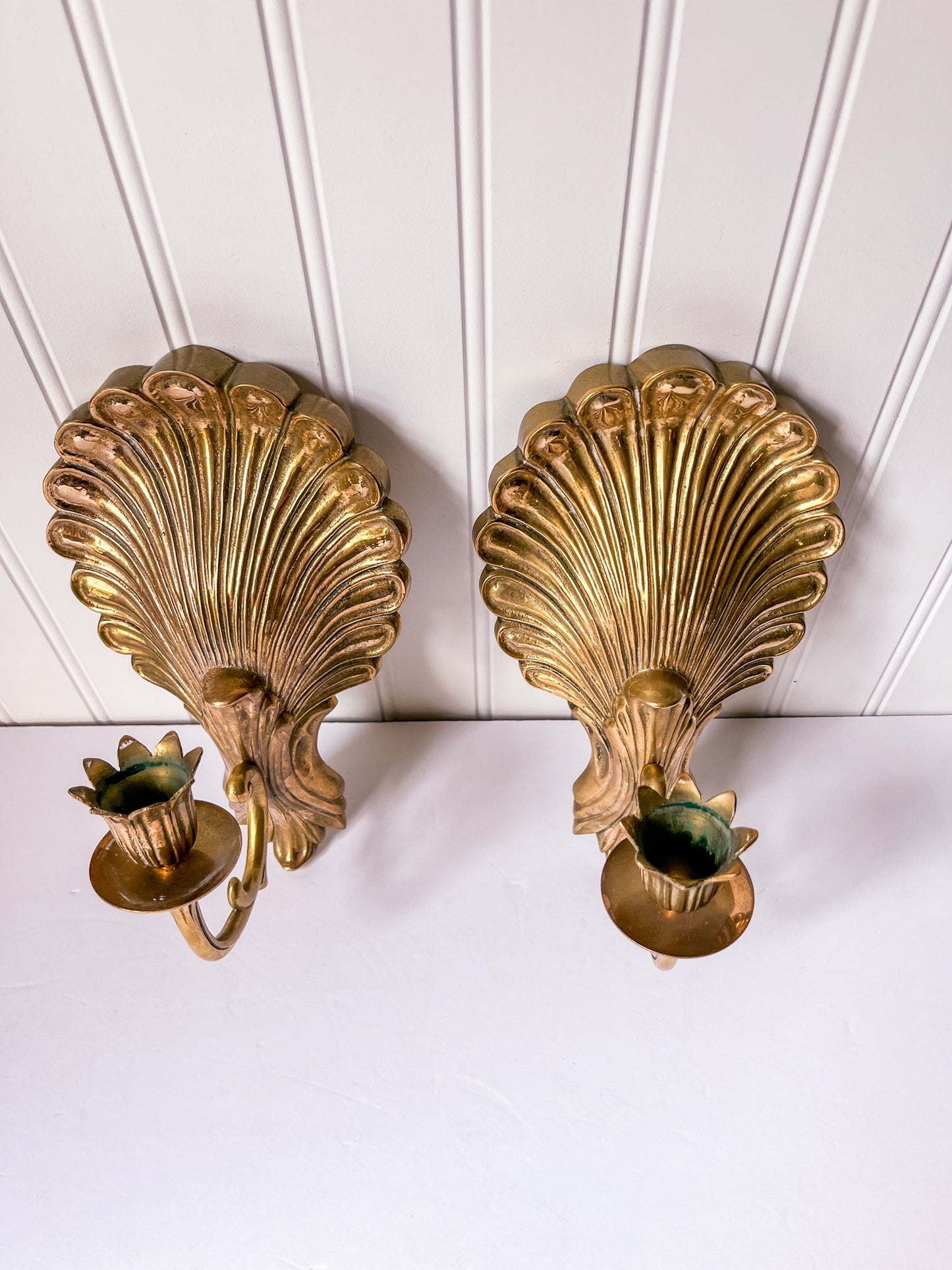 Pair of Brass Shell Candle Sconces