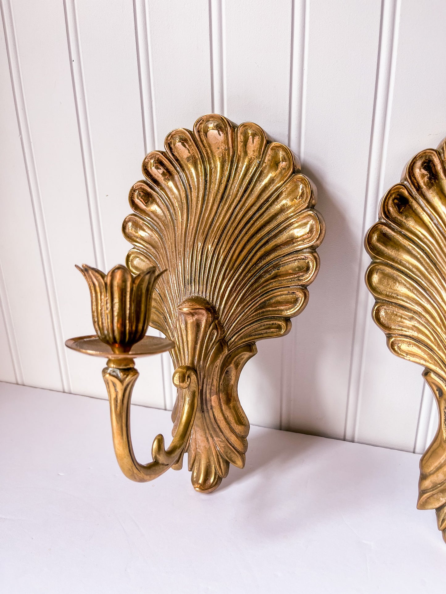 Pair of Brass Shell Candle Sconces