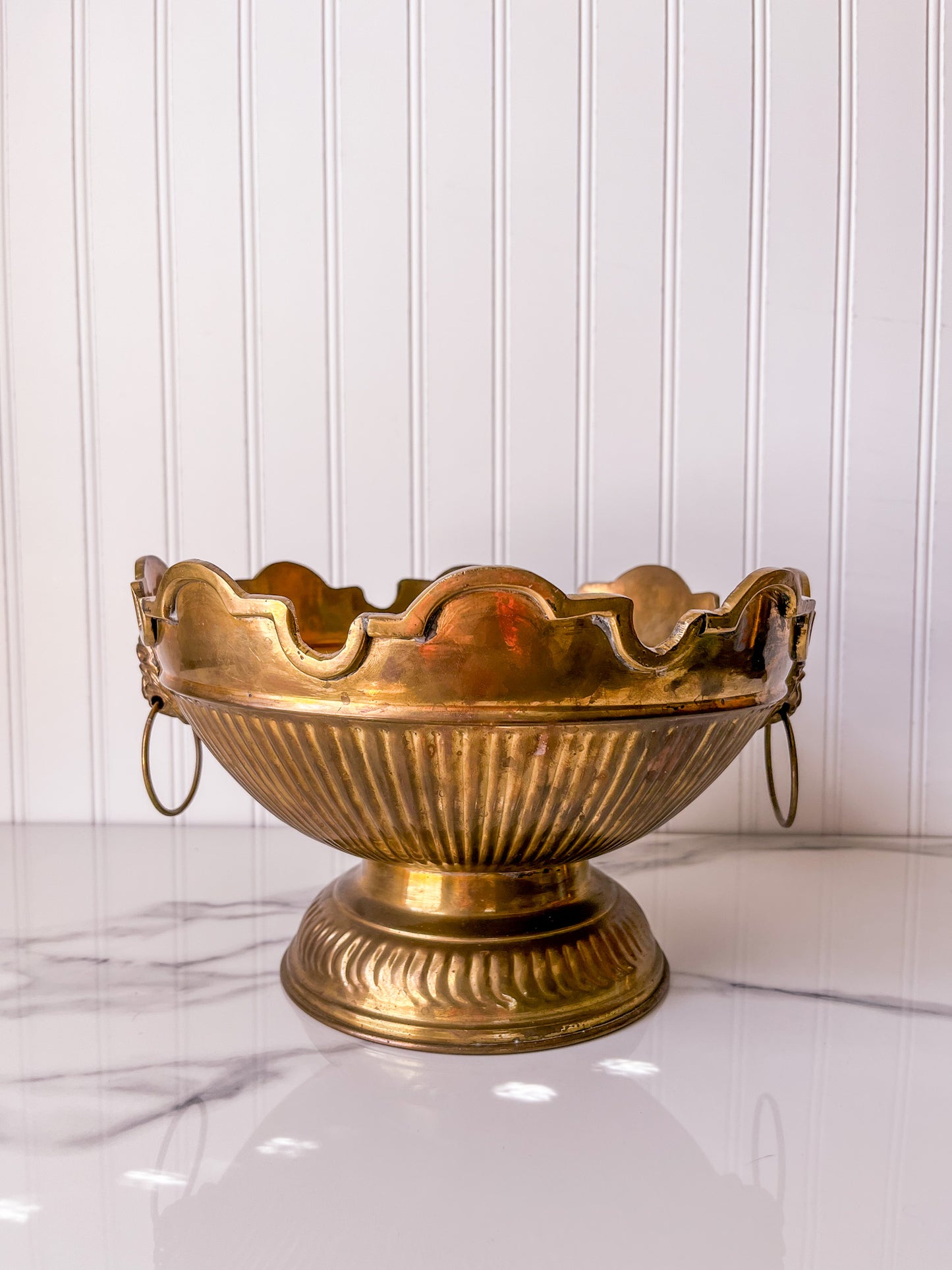 Brass Monteith Bowl with Lion Head Handles