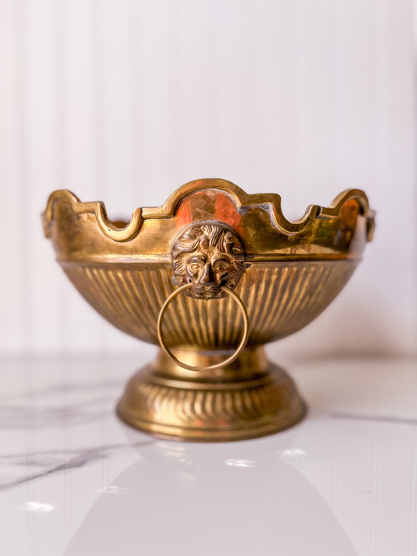 Brass Monteith Bowl with Lion Head Handles