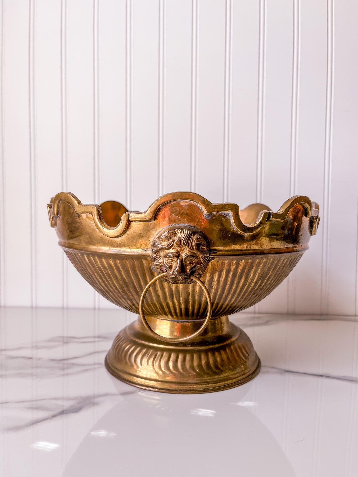 Brass Monteith Bowl with Lion Head Handles