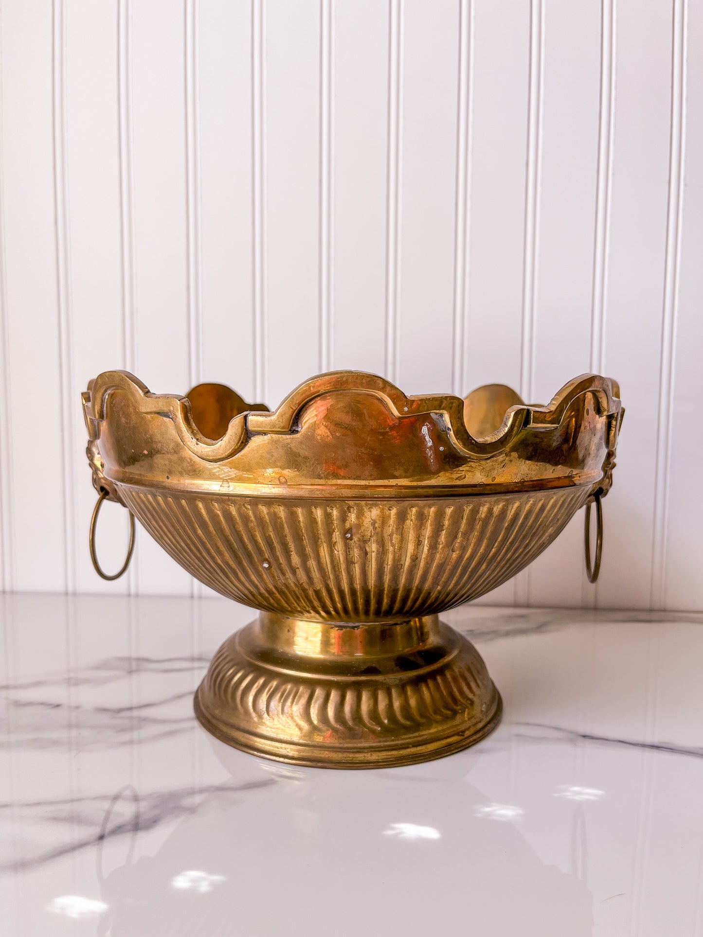 Brass Monteith Bowl with Lion Head Handles