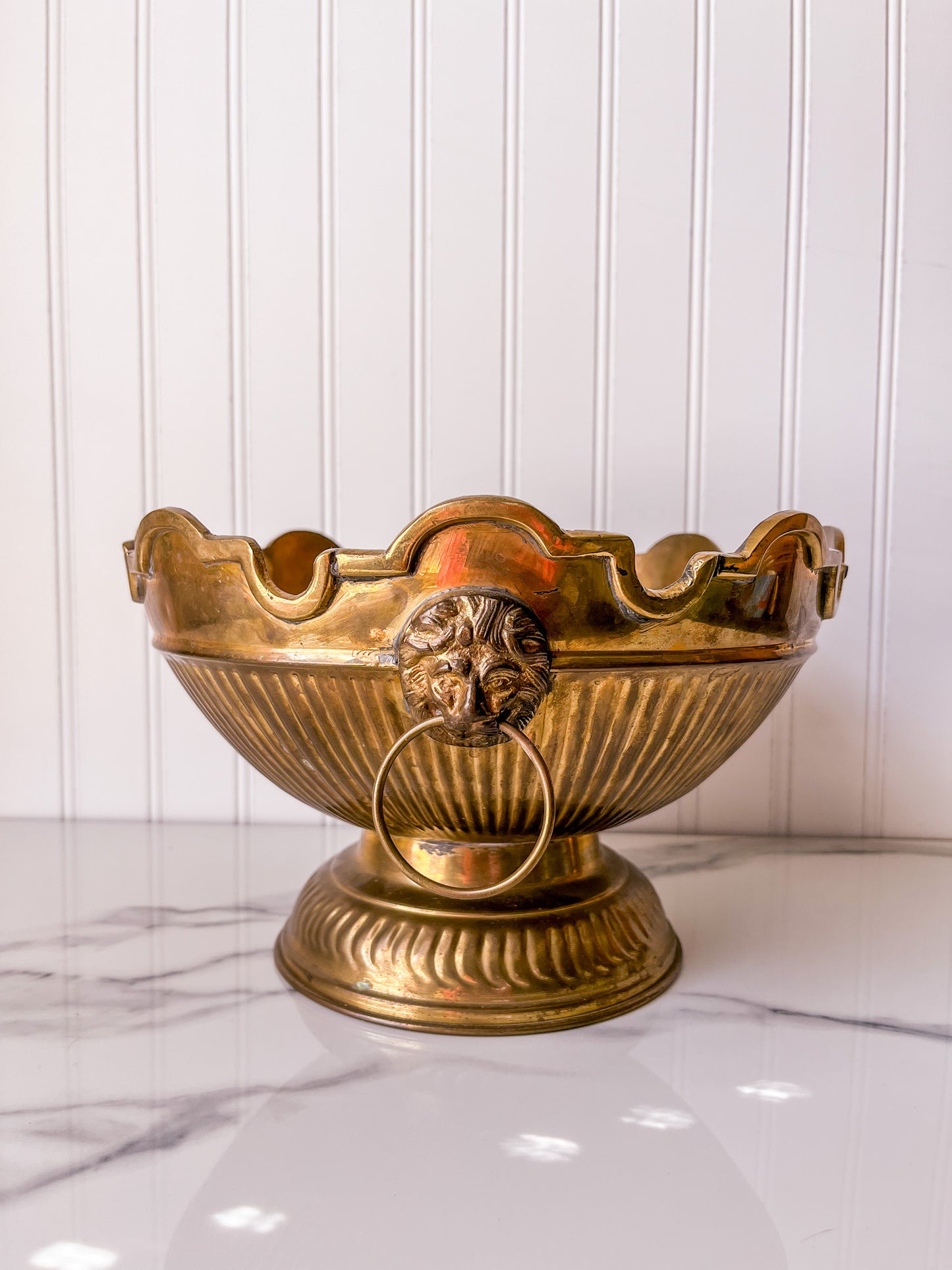 Brass Monteith Bowl with Lion Head Handles