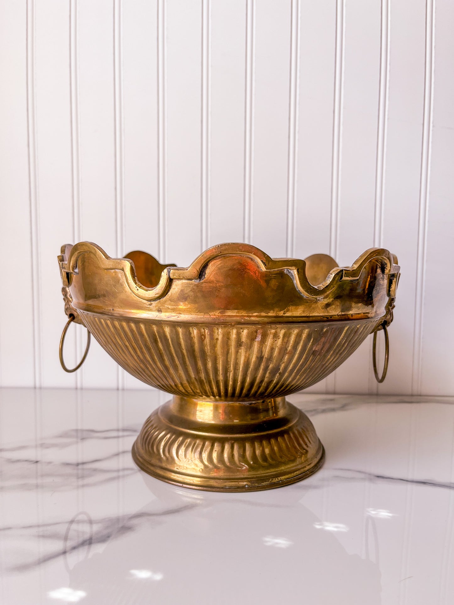 Brass Monteith Bowl with Lion Head Handles