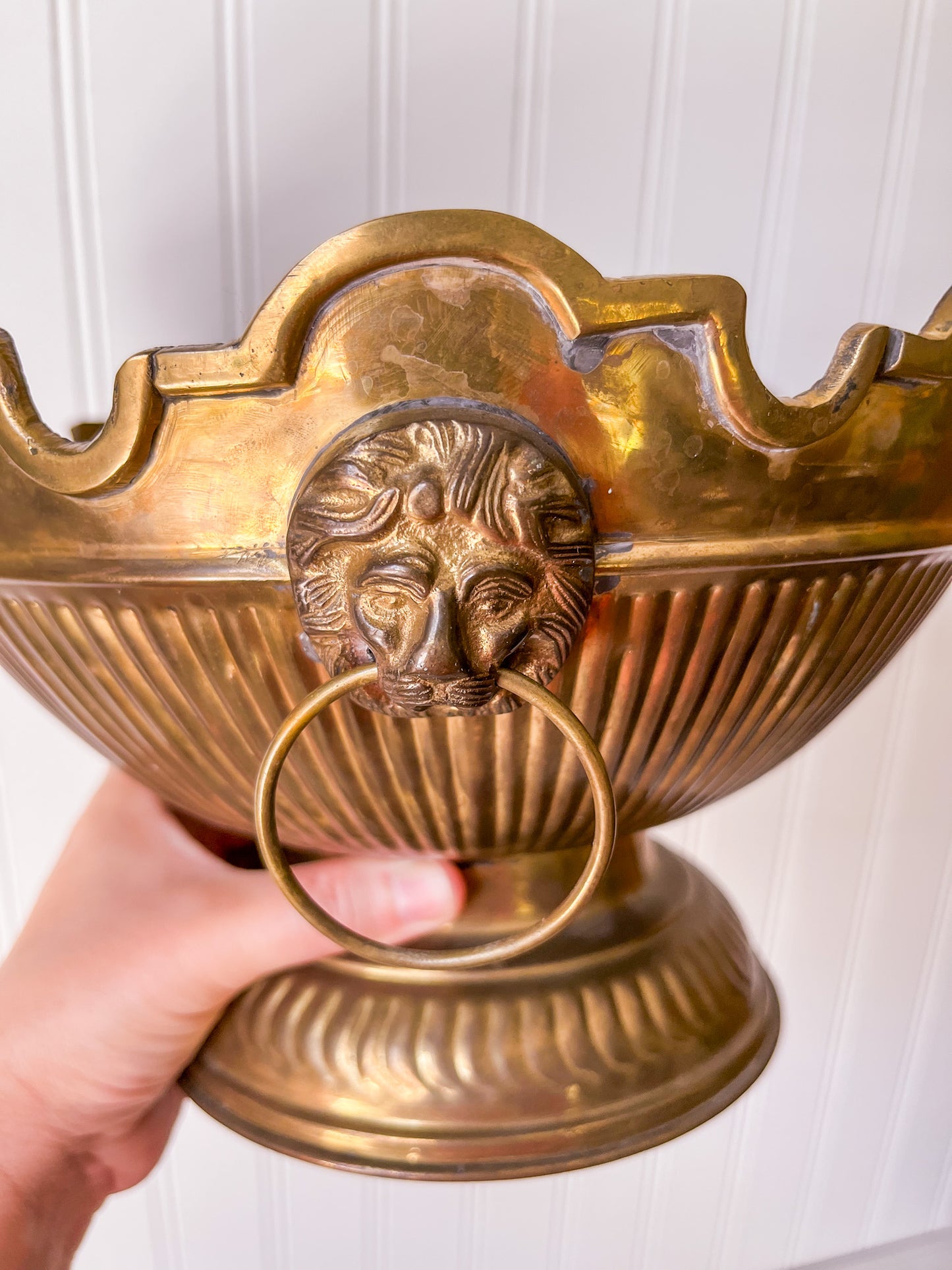 Brass Monteith Bowl with Lion Head Handles