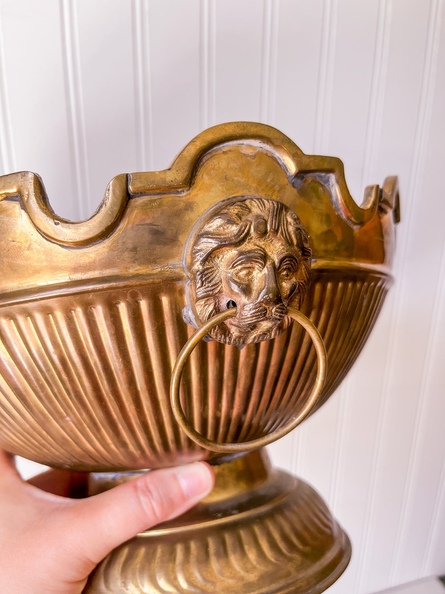 Brass Monteith Bowl with Lion Head Handles