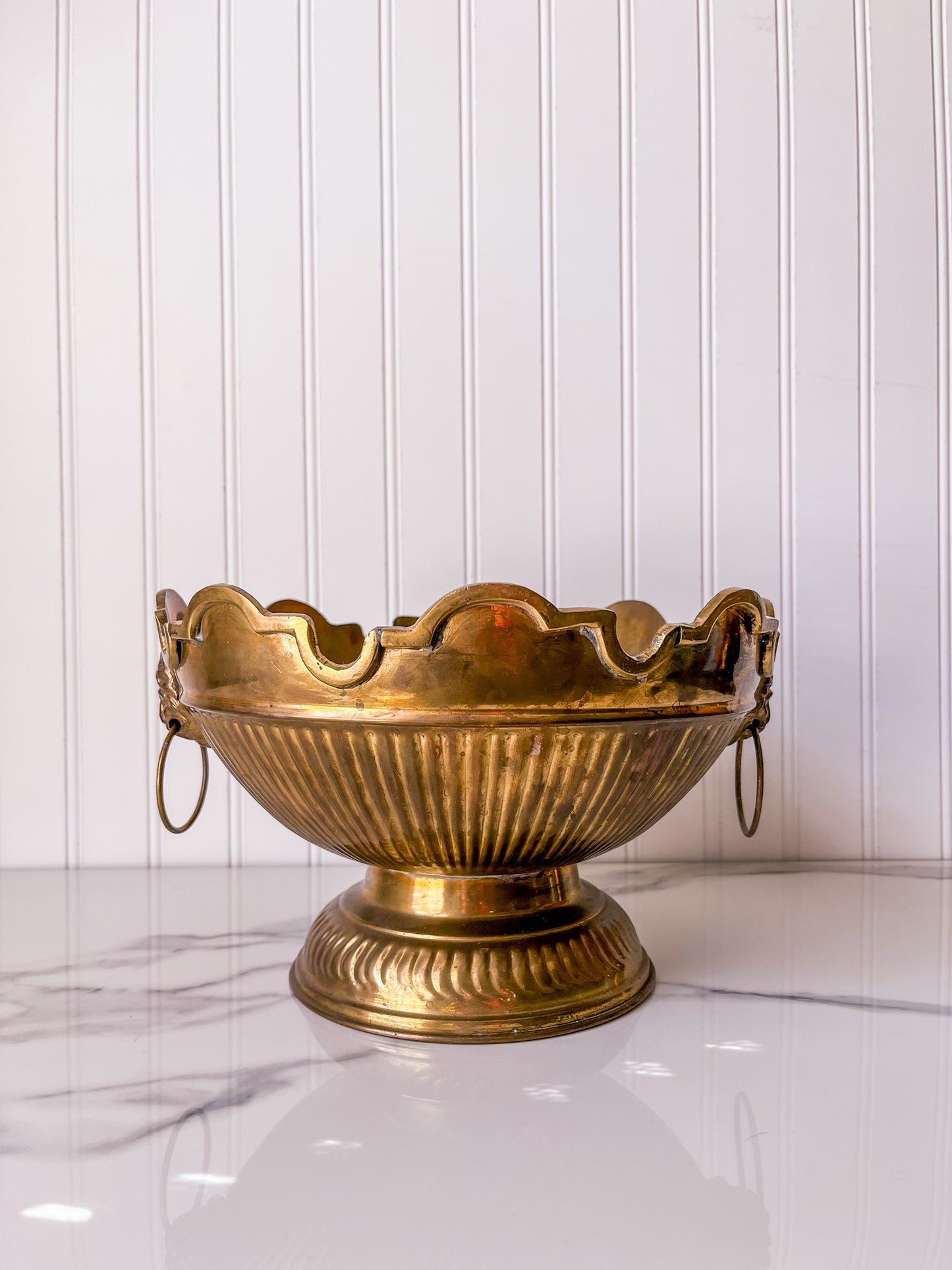 Brass Monteith Bowl with Lion Head Handles