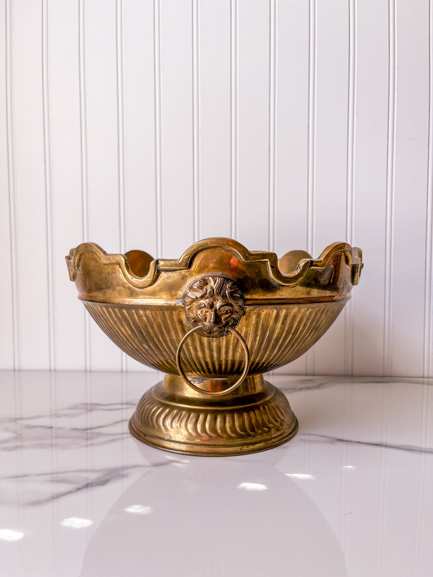 Brass Monteith Bowl with Lion Head Handles