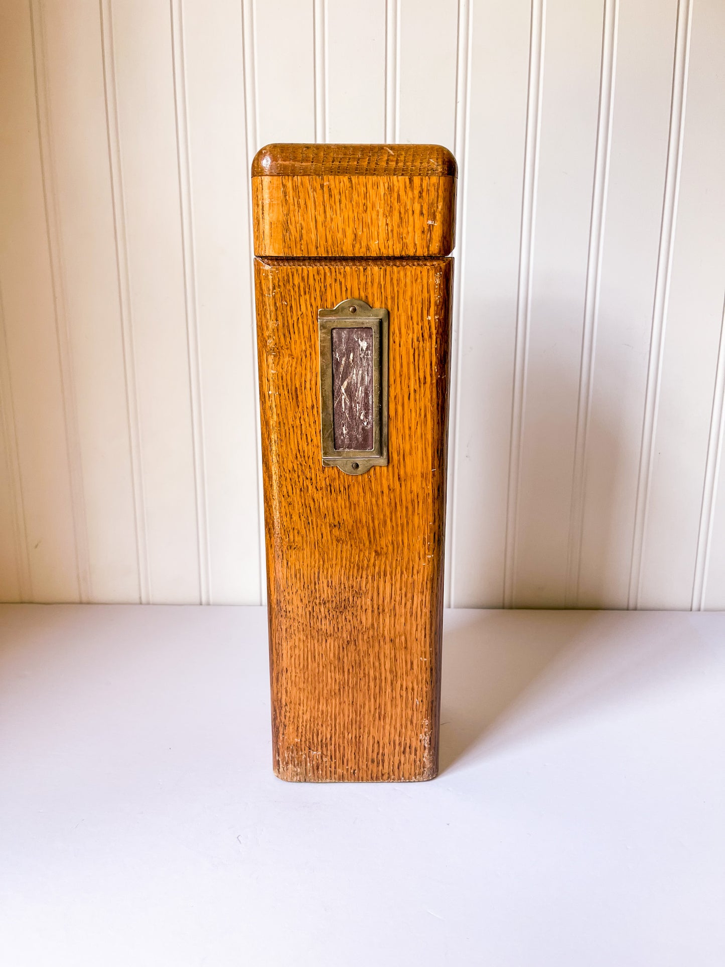 Vintage Wood Fireplace Matchstick Holder with Lion Ring