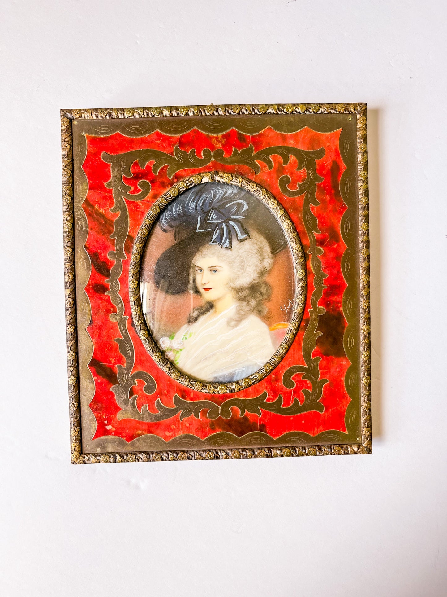 Antique Miniature Portrait in Boulle Frame