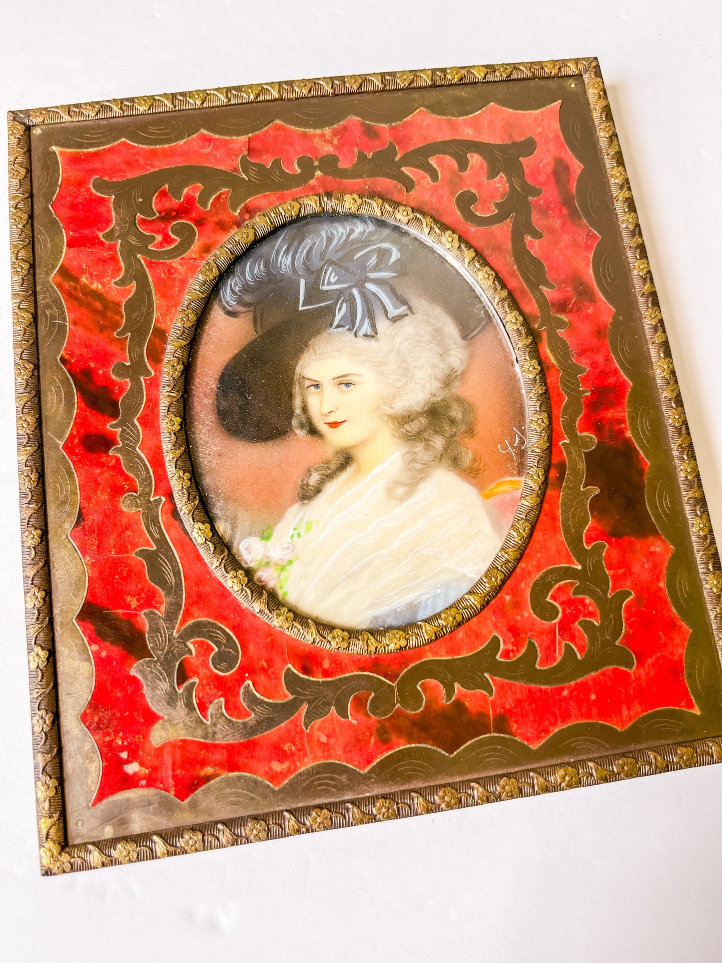 Antique Miniature Portrait in Boulle Frame