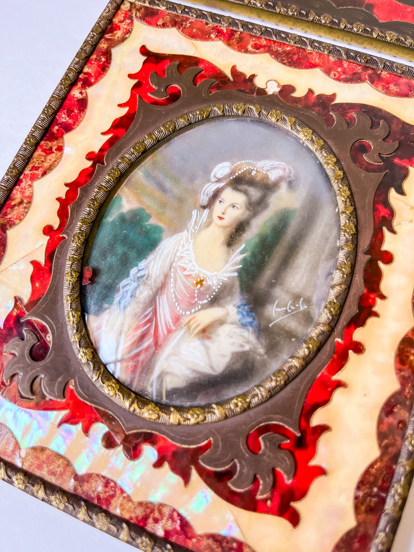 Antique Miniature Portrait in Boulle Frame