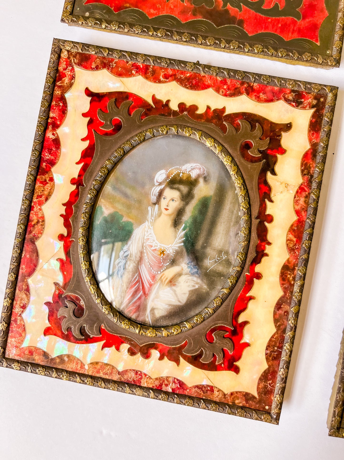 Antique Miniature Portrait in Boulle Frame