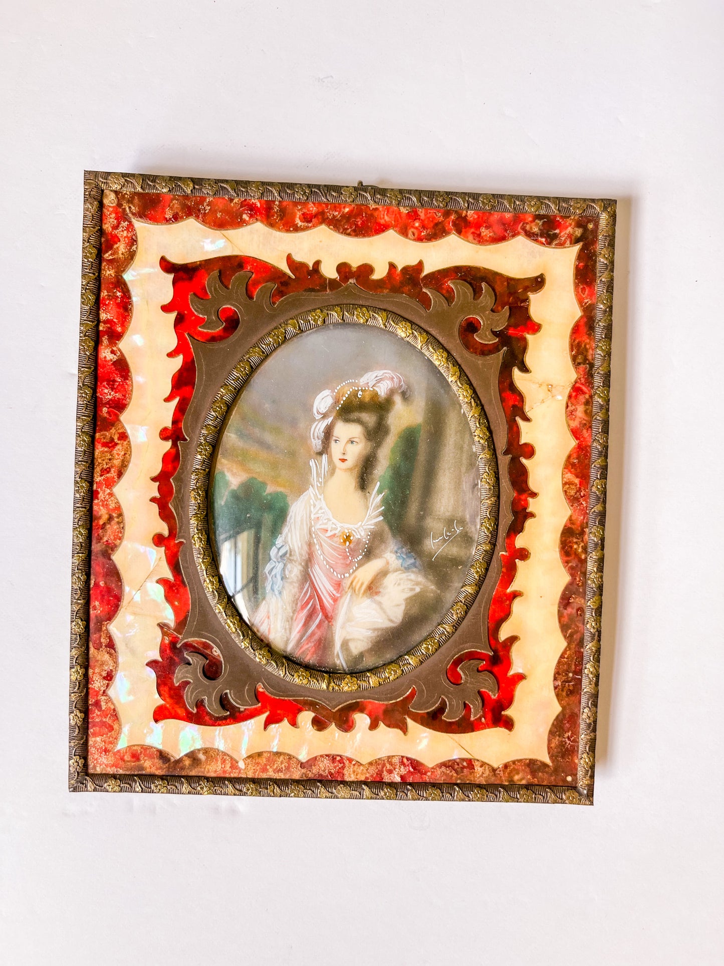 Antique Miniature Portrait in Boulle Frame