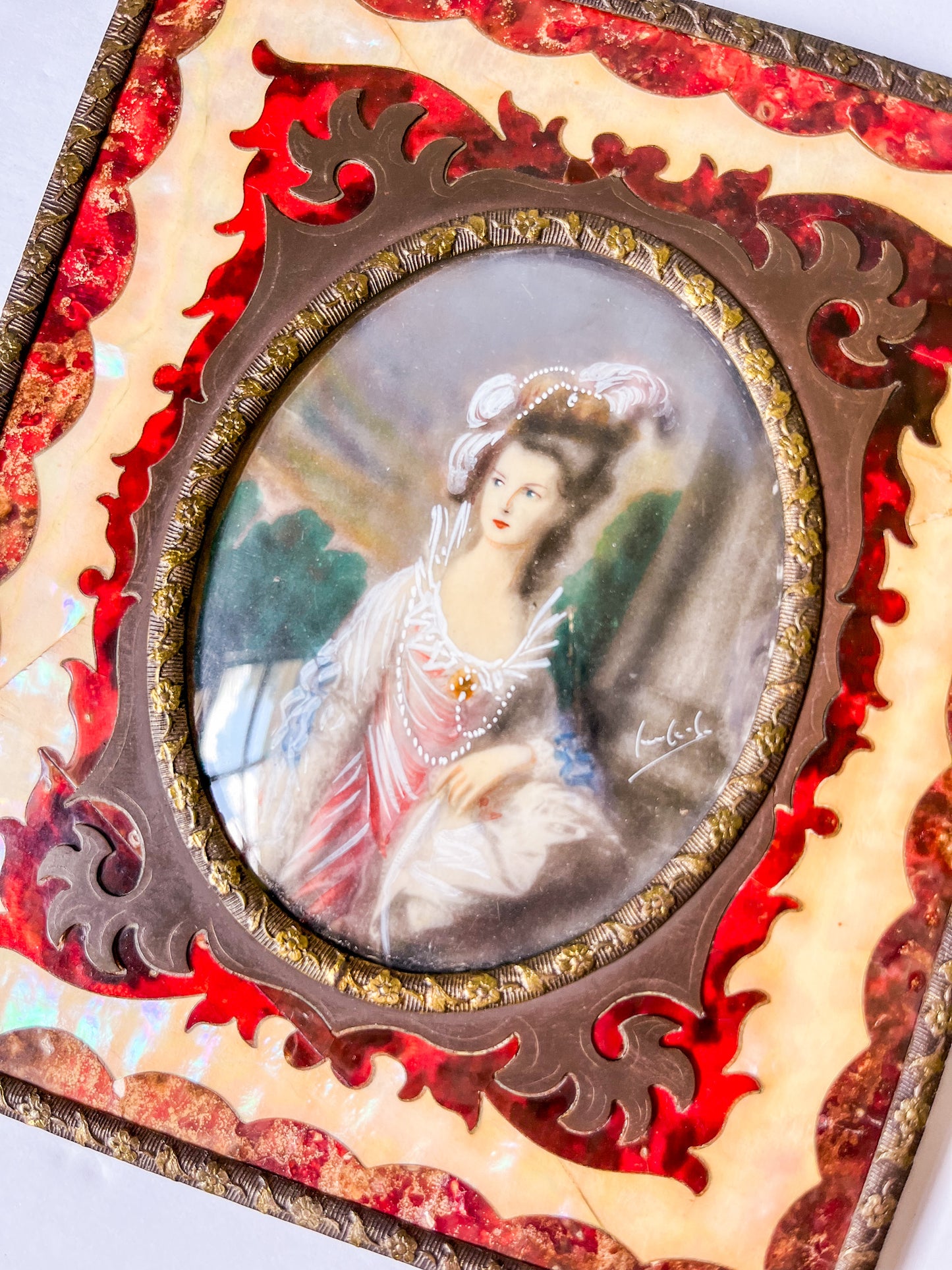 Antique Miniature Portrait in Boulle Frame