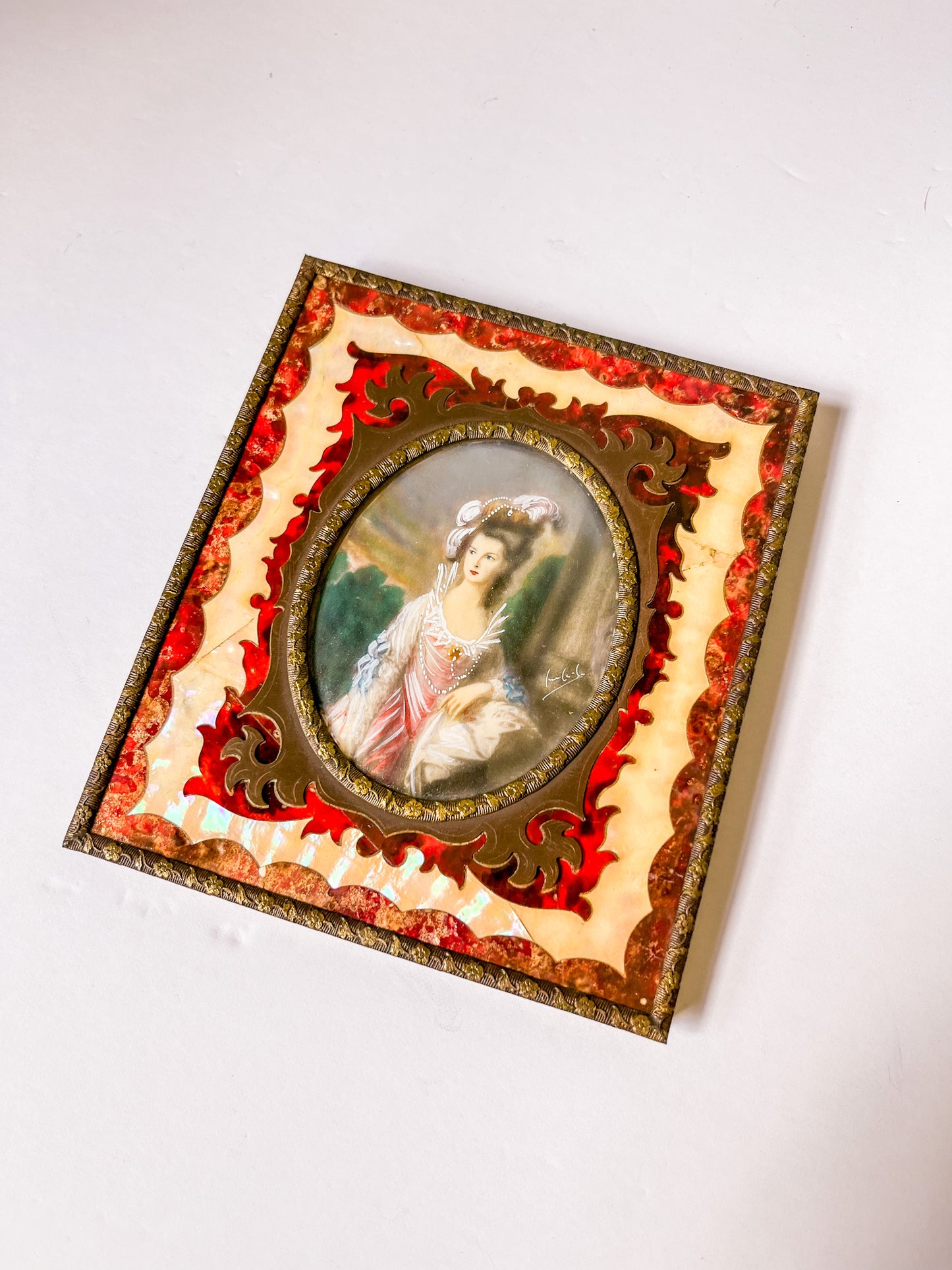 Antique Miniature Portrait in Boulle Frame