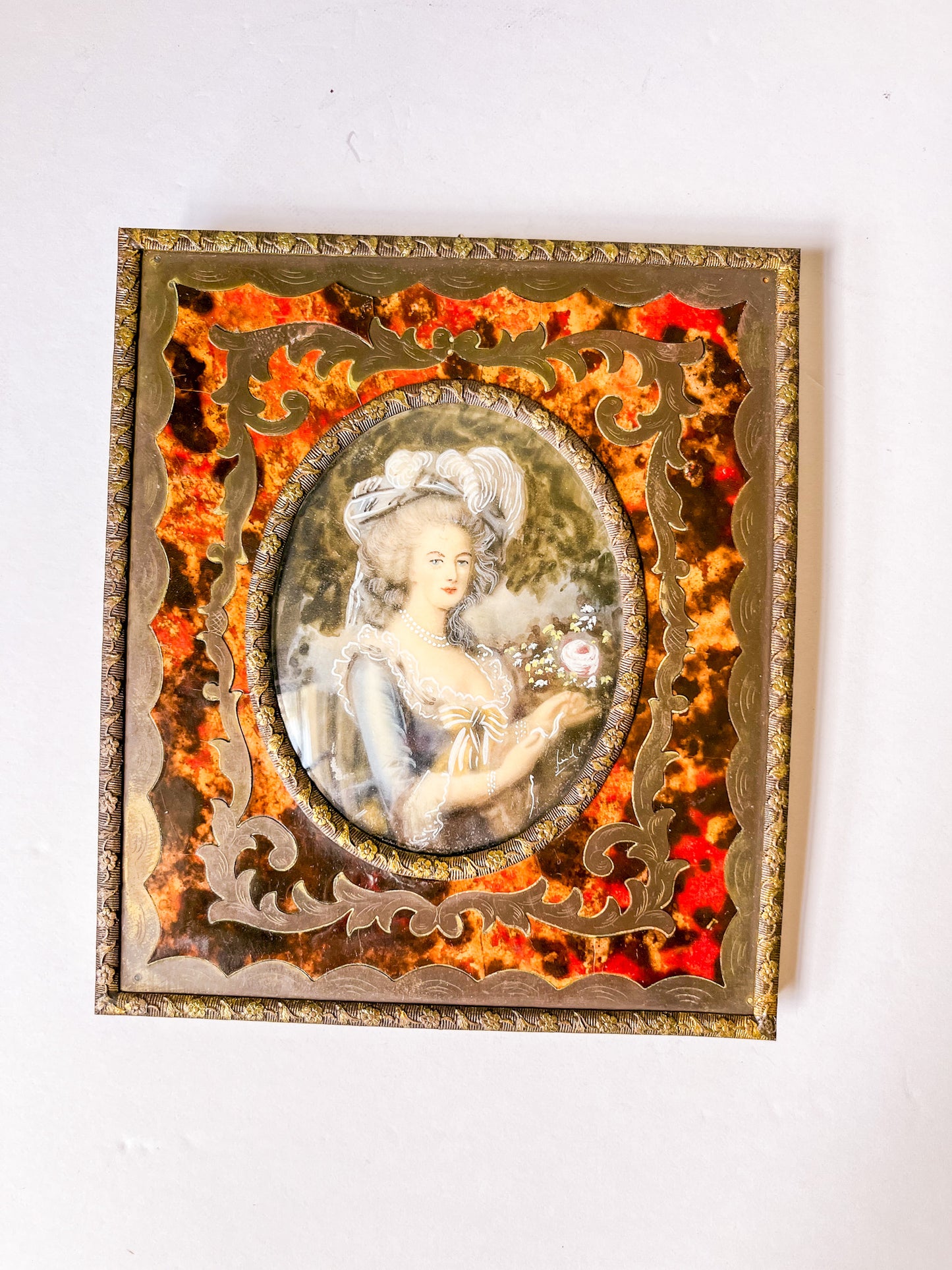 Antique Miniature Portrait in Boulle Frame