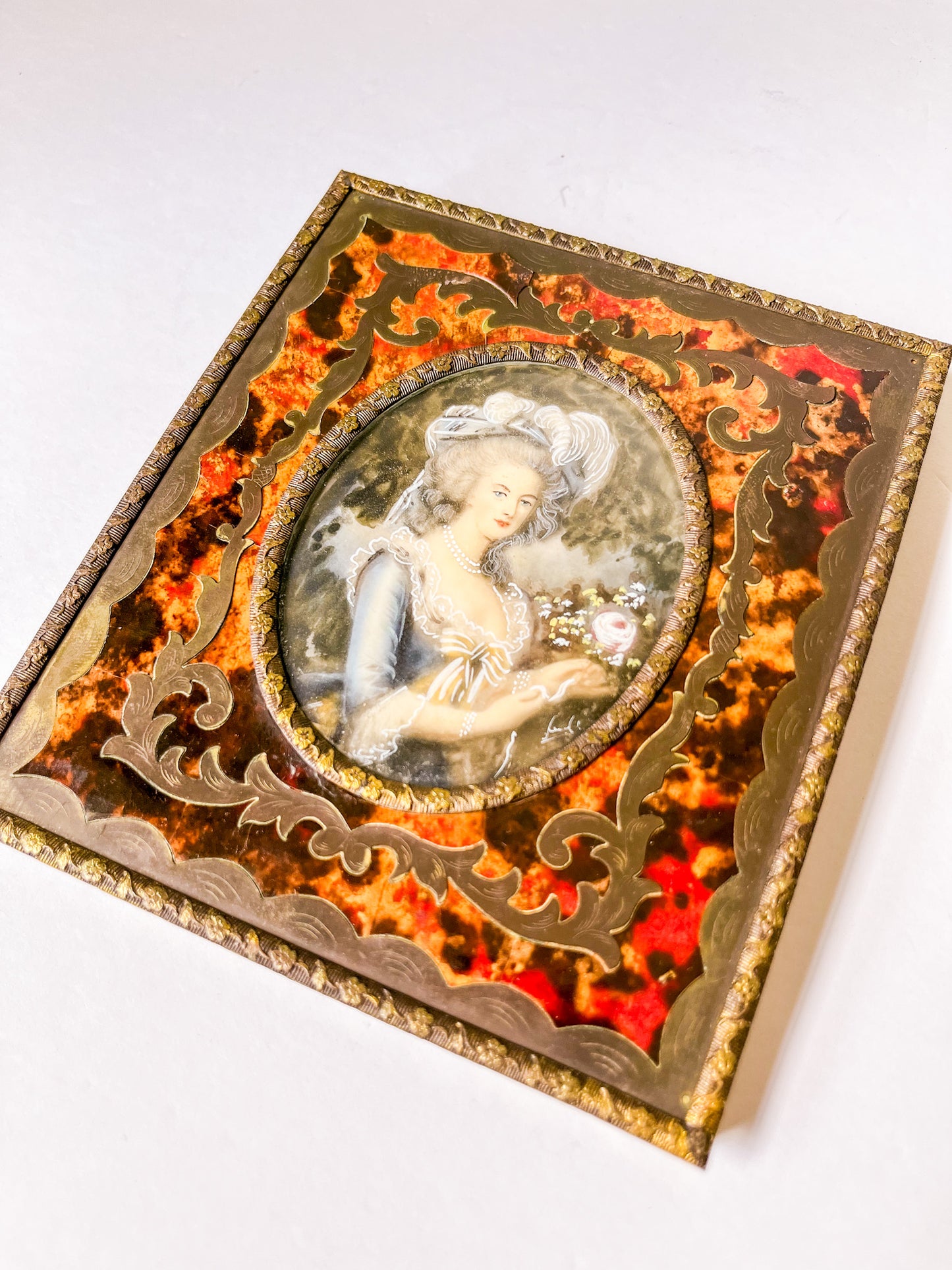 Antique Miniature Portrait in Boulle Frame