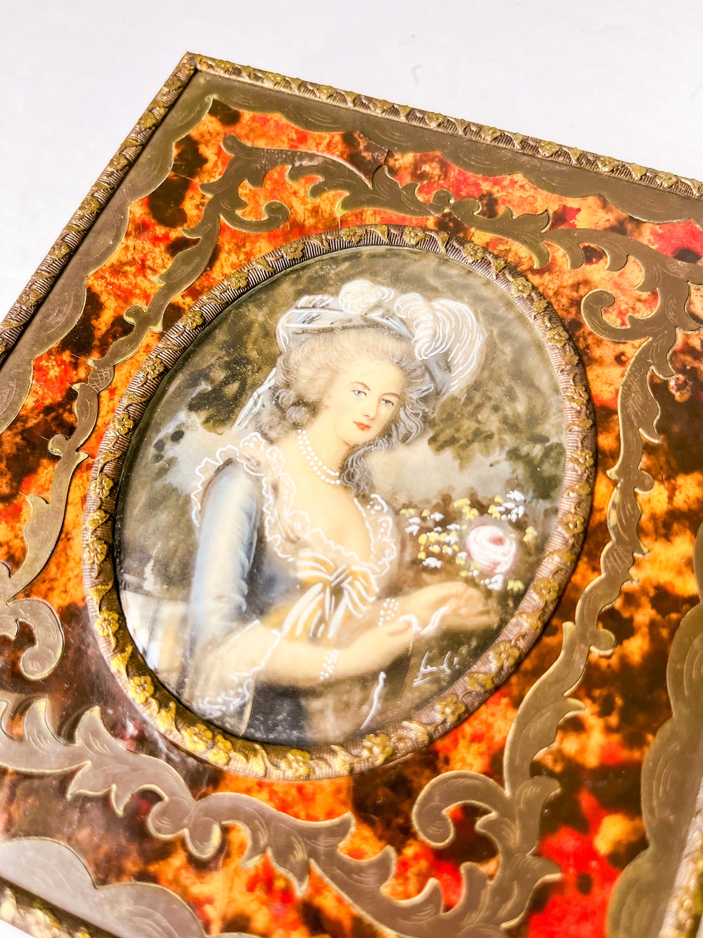 Antique Miniature Portrait in Boulle Frame