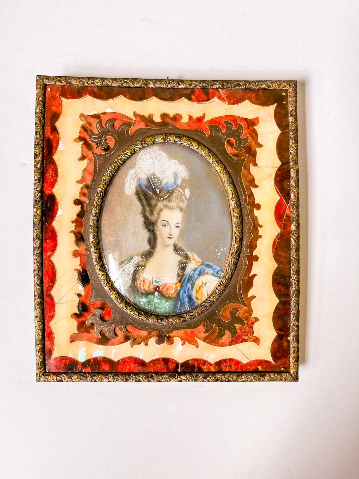 Antique Miniature Portrait in Boulle Frame