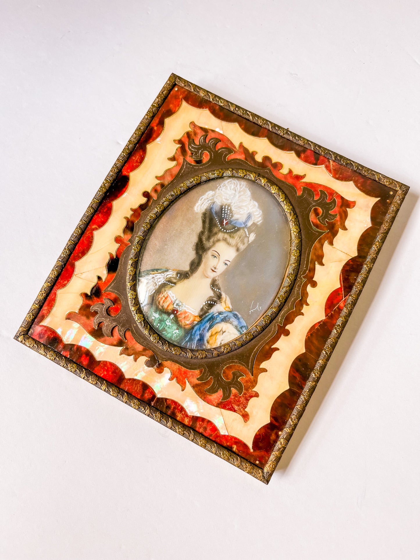 Antique Miniature Portrait in Boulle Frame