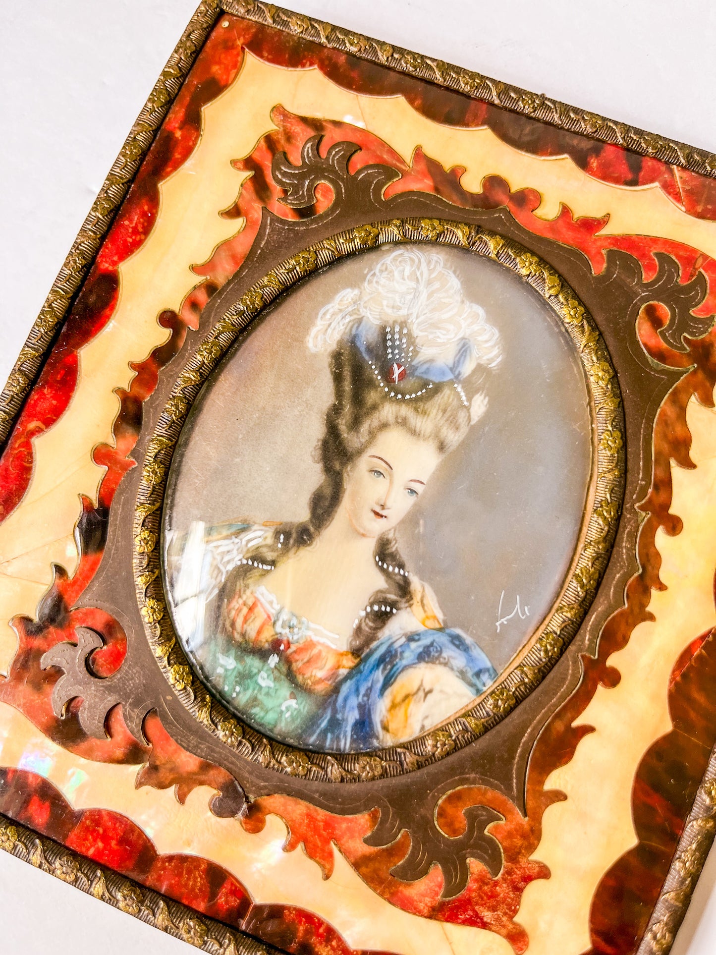 Antique Miniature Portrait in Boulle Frame