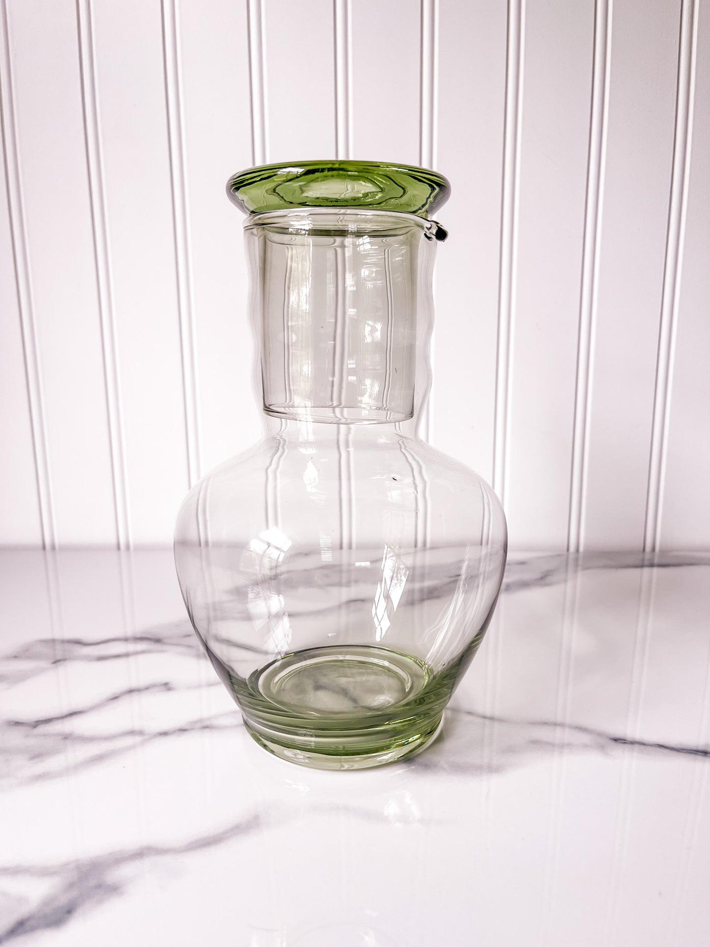 Green Glass Carafe, Vintage 1940's Dunbar Glass Co.