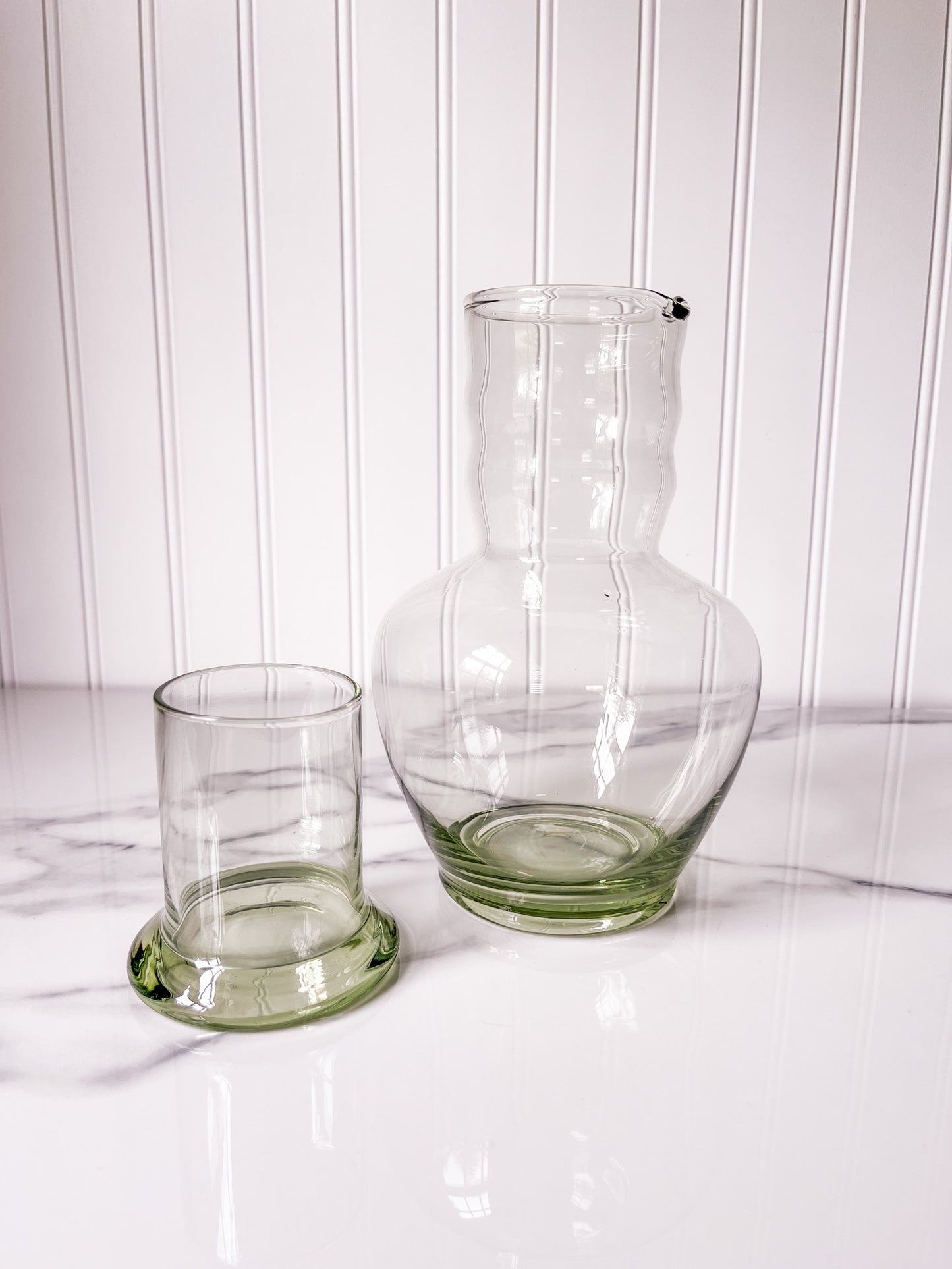 Green Glass Carafe, Vintage 1940's Dunbar Glass Co.