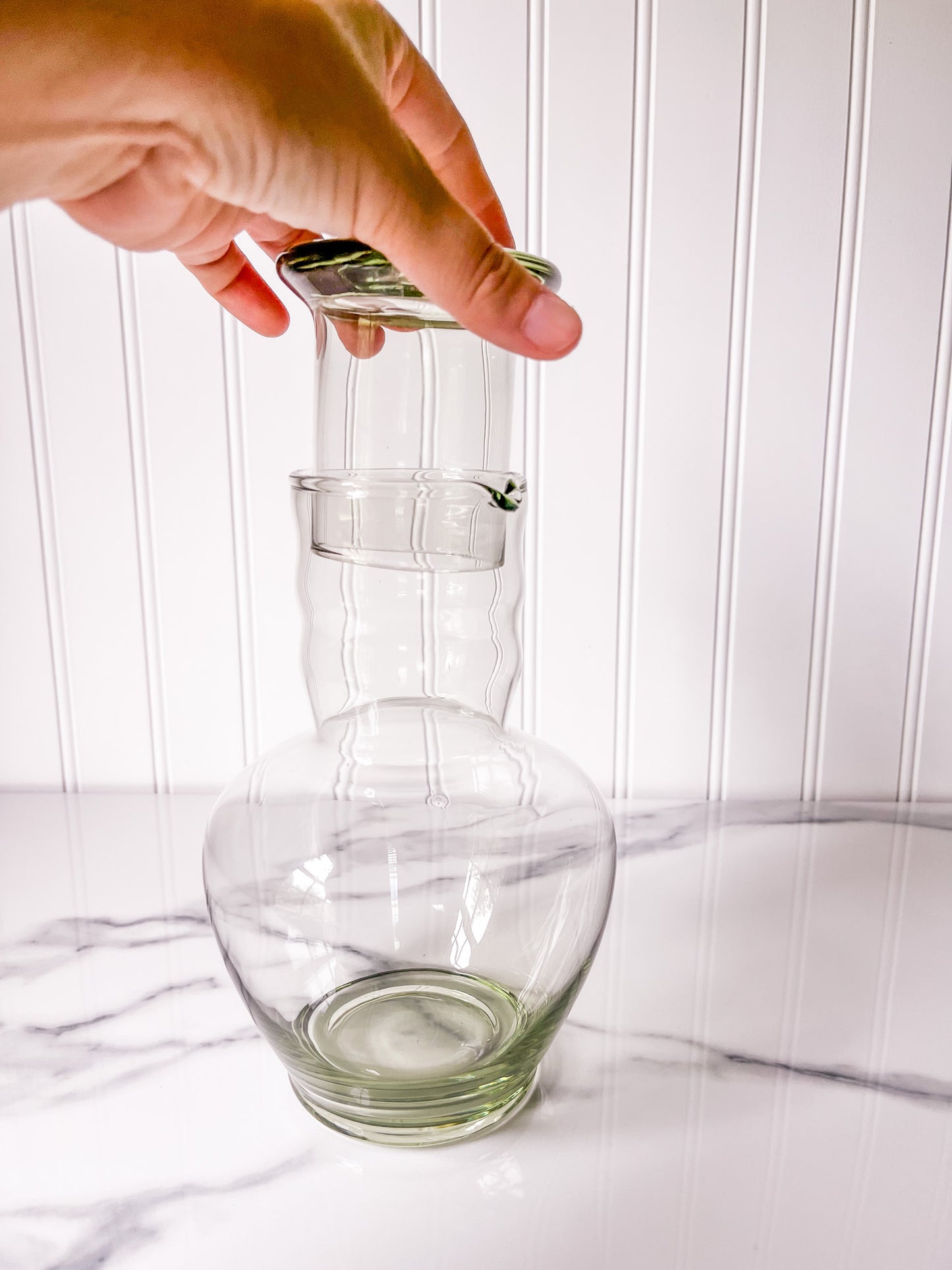 Green Glass Carafe, Vintage 1940's Dunbar Glass Co.