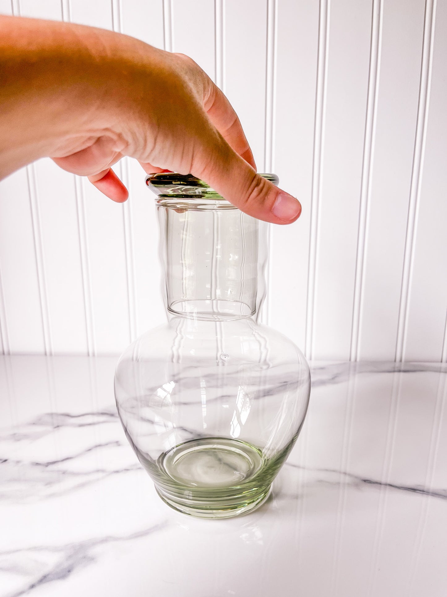 Green Glass Carafe, Vintage 1940's Dunbar Glass Co.