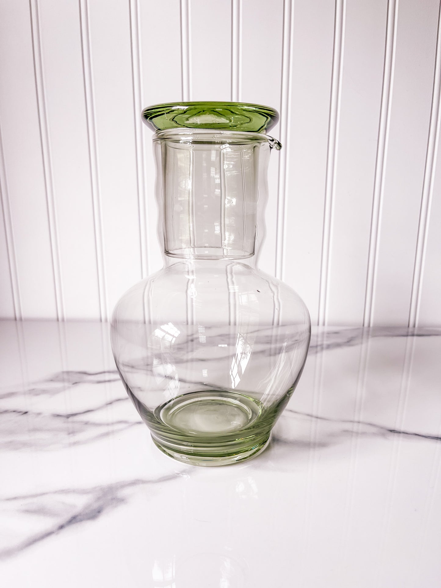 Green Glass Carafe, Vintage 1940's Dunbar Glass Co.