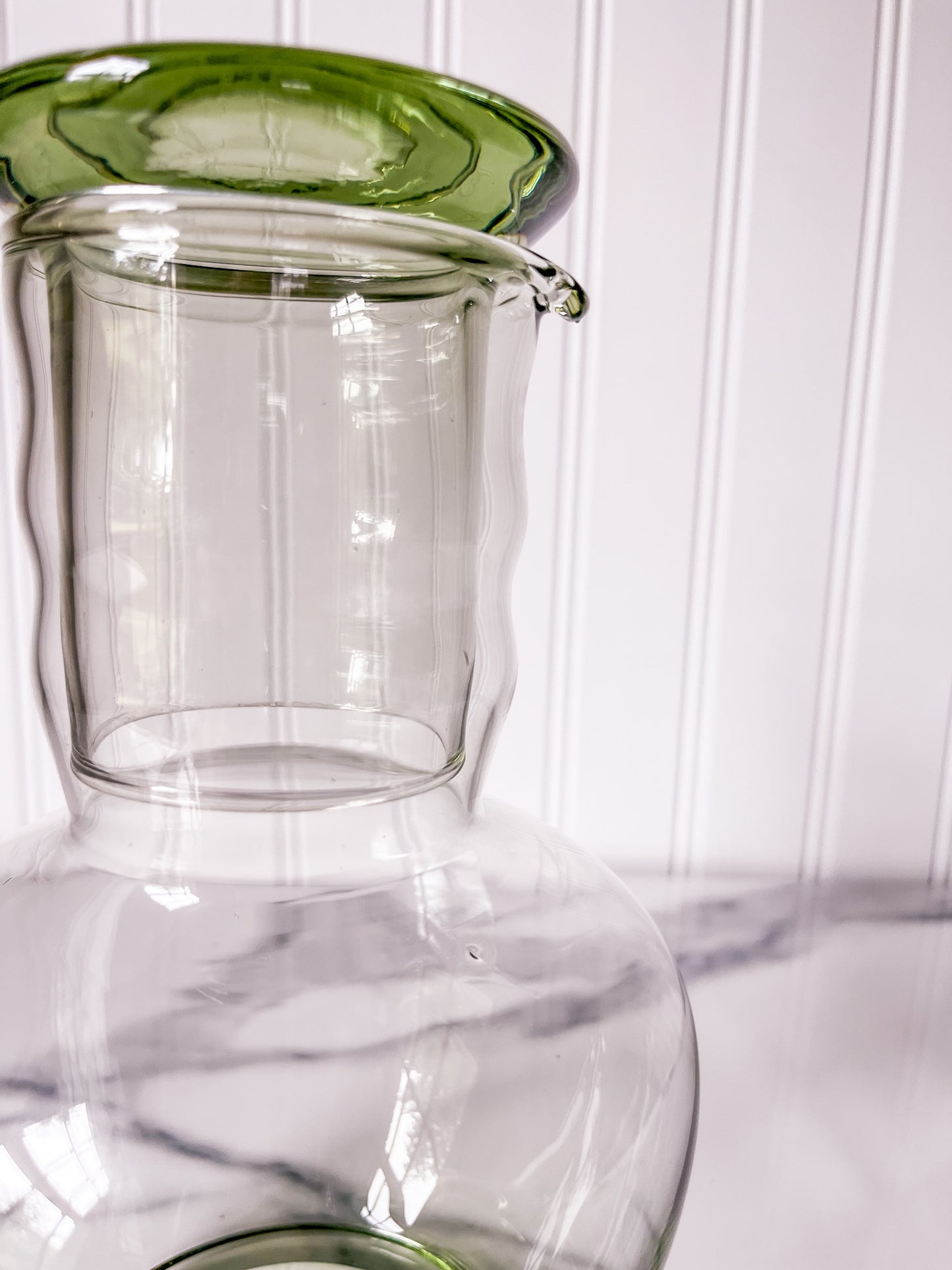 Green Glass Carafe, Vintage 1940's Dunbar Glass Co.